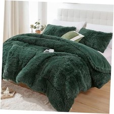 Fluffy Comforter Set, Faux Fur Comforter Set Size, Luxury Queen Dark Green