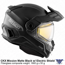 CKX Mission AMS Matte Black Snowmobile Helmet w/ Electric Shield MD L XL 2X 3X
