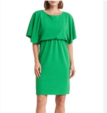 Marina green crepe shirt dress with elastic waist stretch size S NWT