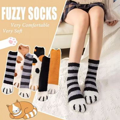 6 Pairs Women Girls Cat Paw Funny Sock Winter Warm Cozy Fuzzy Sock Christmas NEW