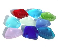 Random MIX 8pcs 24mm sea beach glass pendant beads triangle fan frosted recycled