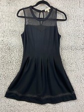 Black A-Line stretchy dress mesh accent button back close flowy junior's size M