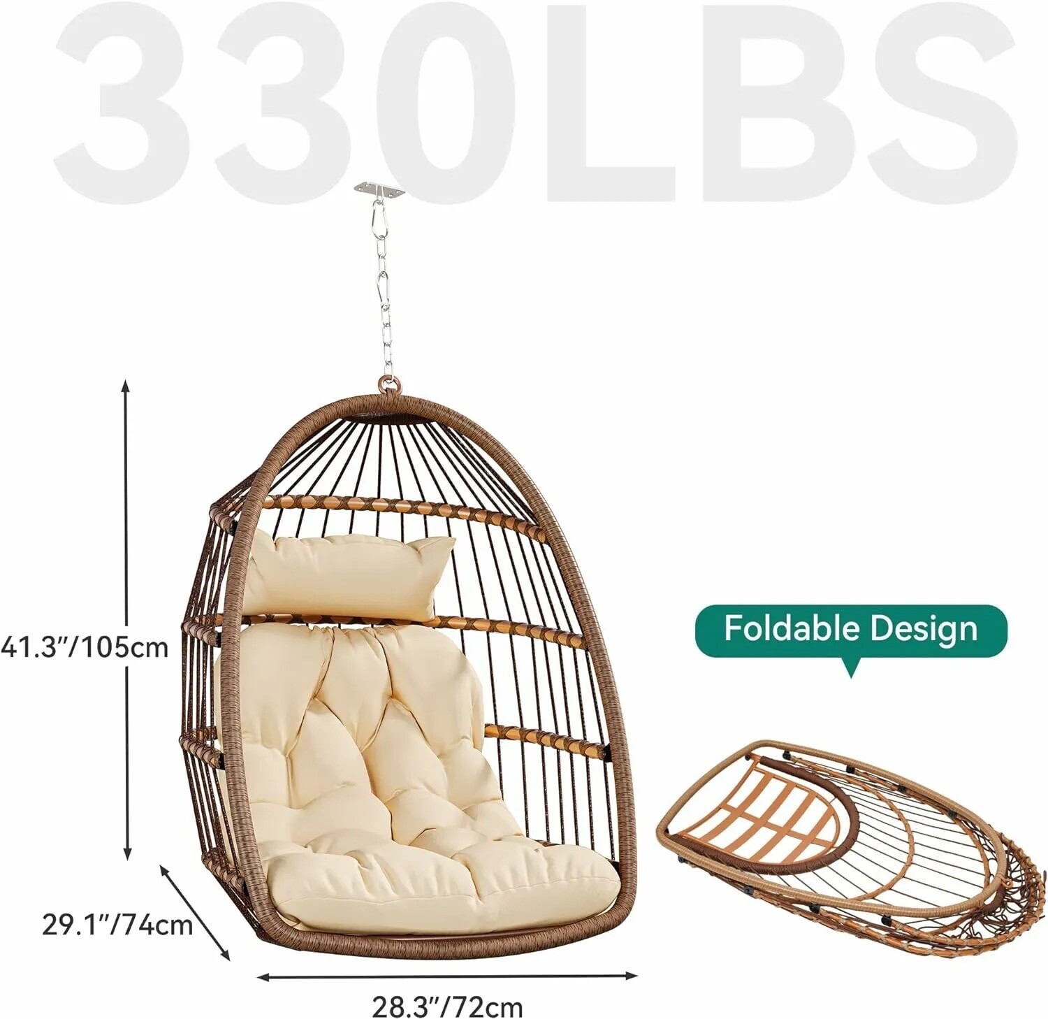 YITAHOME Rattan Egg Chair Swing Egg Cushions Sturdy Ceiling Hanging