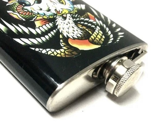 Ed Hardy Stainless Steel Flask 7 oz. Ed Hardy Tattoo Skull/Eagle/Snake 200ml - Picture 2 of 7