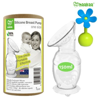 Haakaa recueil-lait silicone allaitement 150ml avec bouchon fleur bleu 