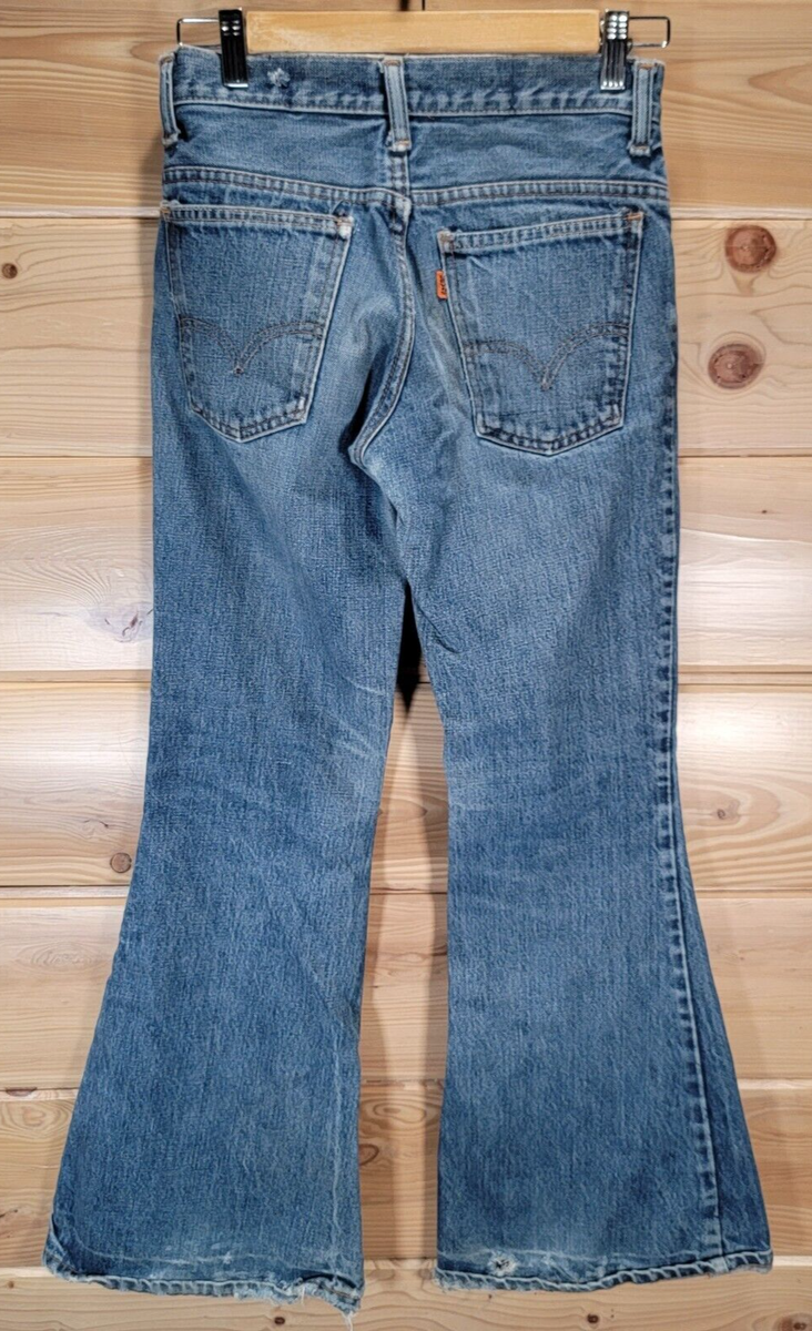 VTG Levi's Bell Bottom Flare Jeans 70's Women 27X28 Blue Distress