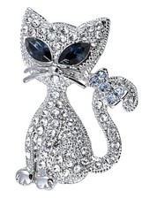 UK Stylish Elements Cat Eye Siamese Kitty Cat Bow Tail Fashion Pin Brooch