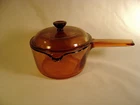 Pyrex Amber Vision Ware ~ 1 L Sauce Pan Skillet with Spout & Lid - USA