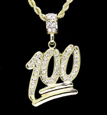 Iced Emoji 100 Cz Pendant14k Gold Plated 24" Rope Necklace Hip Hop