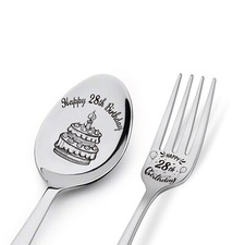 Happy 28th Birthday Spoon Fork Gifts Engraved Spoon Fork Personalized Birthda...