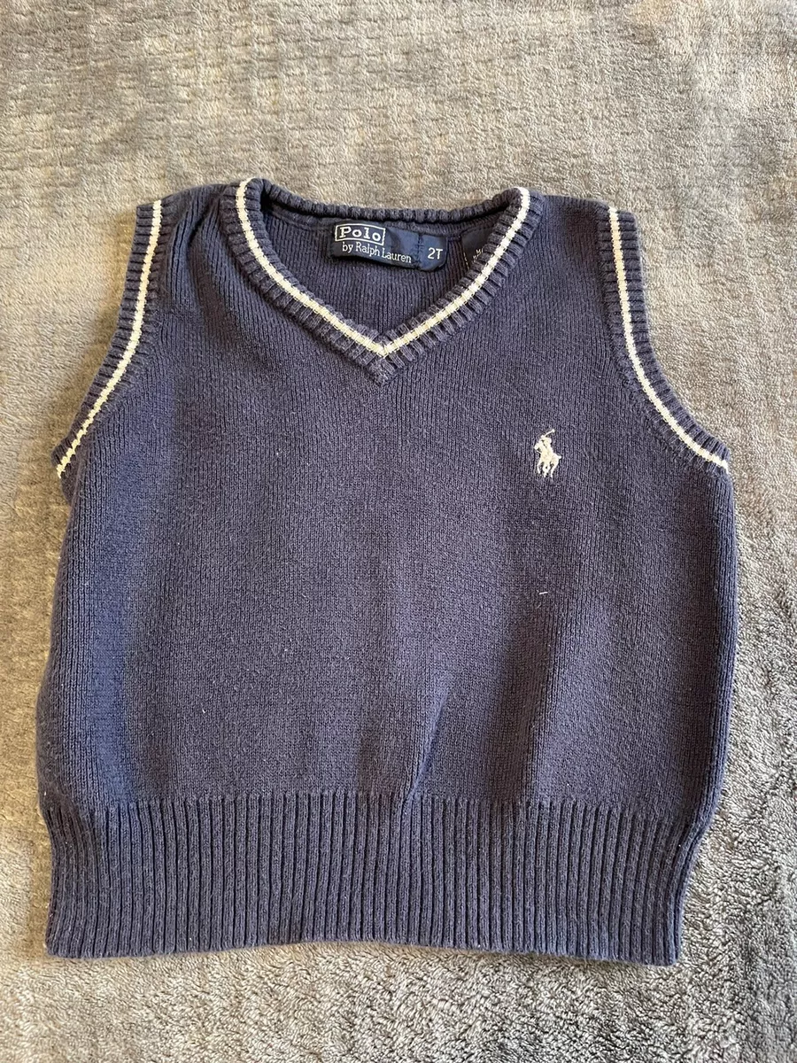 Polo RALPH LAUREN Navy Blue V-Neck Cable Knit Sweater Vest Cotton SZ 2T