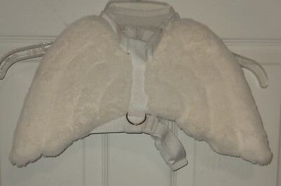 PET DOG CAT WHITE FLUFFY ANGEL WINGS HARNESS ONE SIZE ADJUSTABLE UP TO MEDIUM 