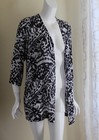 Chico's Travelers -Sz 2 L Black White Paisley Open Weave Artsy Funky 3/4 Jacket
