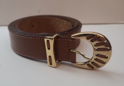 Vintage Retro Belt Women Leather Camel Goldtone Decorative  display picture 2