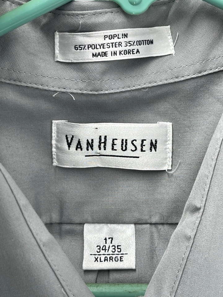 Van Heusen Button Up Shirt Mens Size 17 34/35 XL Gray Long Sleeve Fast Shipping - Image 4 of 4