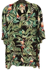 PARADISE FOUND Men's Magnum PI Black Multi Parrot Jungle Hawaiian Shirt Size XL