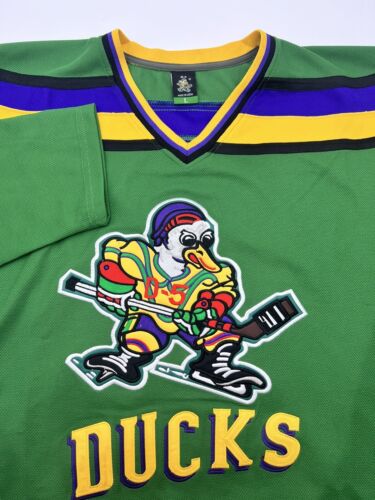The Mighty Ducks Movie Jersey #44 Fulton Reed Hockey Jersey Large Green/Yellow - Picture 1 of 11