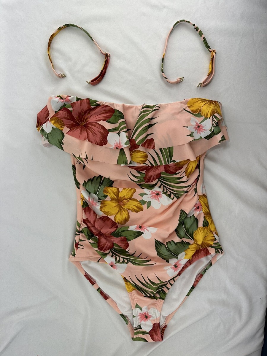 Kona Sol Flounce One Piece Bathing Suit Pink Women's Size M