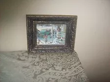 Antique Picture  " HOME FOR THE HOLIDAYS" 1925 Franklin,  Sculpted Wood Frame.