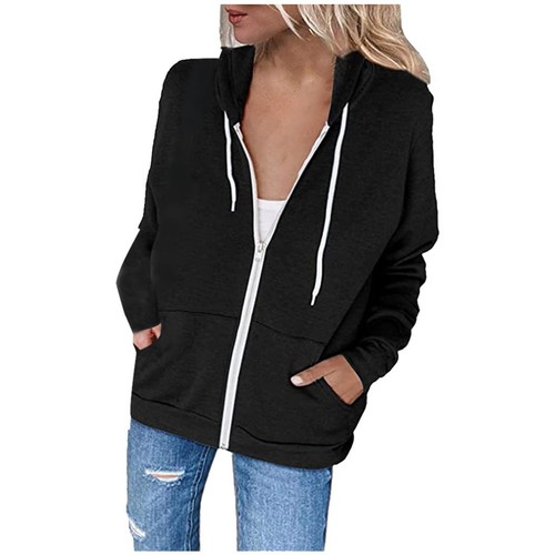 Womens Hoodie Full Zip Long Sleeve Lightweight Sweatshirts Pockets Jacket Coat - Bild 26 von 36