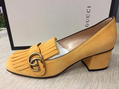 gucci suede mid heel pump