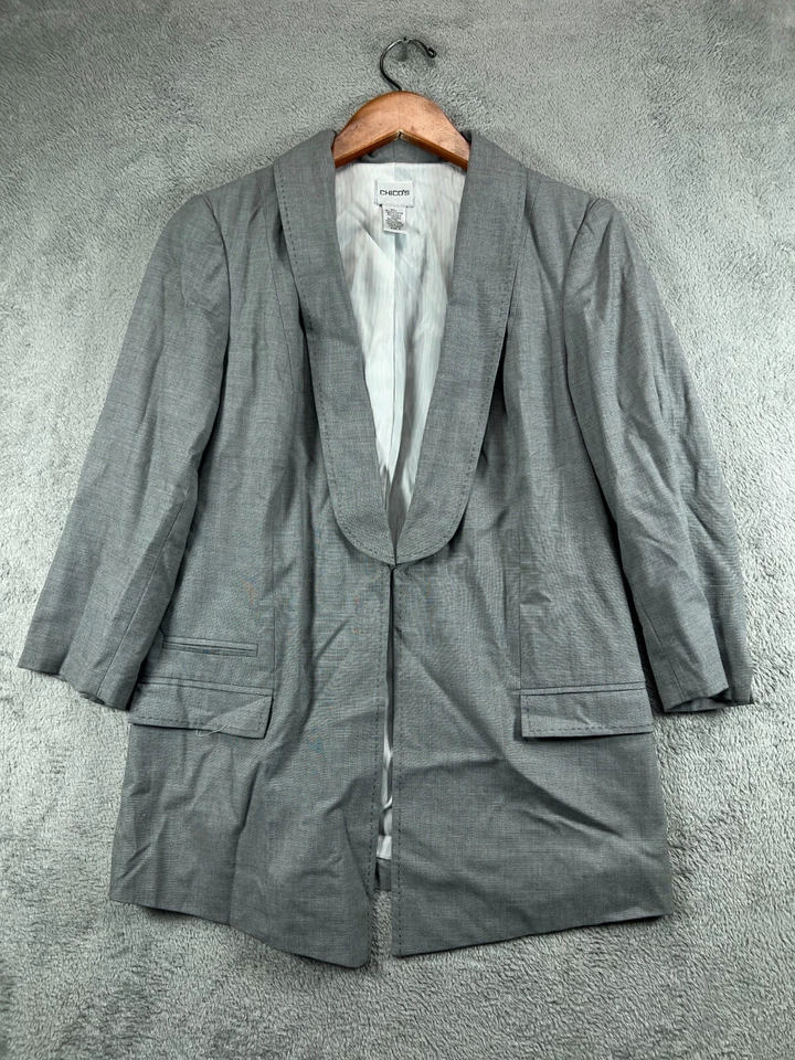 Chicos 0 Suit Womens 4 Small Gray Pant Suit 2 Piece Set Longline Jacket Pants - Image 2 of 4