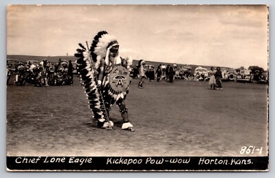 Chief Lone Eagle Kickapoo Pow-Wow Horton Kansas 1945 Real Photo RPPC