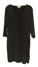 Michael Kors Faux Wrap Dress Black Gold Details Women Sz Medium Classic Elegant 