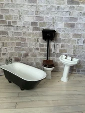 Dolls House 1/12 Scale Vintage Customised  Bathroom Suite Bath Toilet Basin Ooak