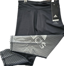 Girls Kids Youth Adidas NEW Ankle Crop Pants Black Silver Size Small 7/8