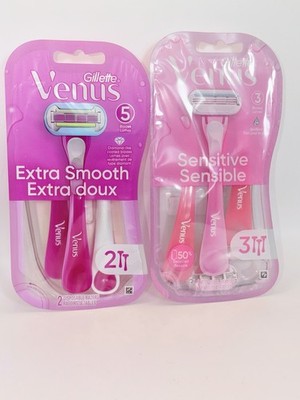 2 X Gillette Women s Venus Sensitive Sensible 3 Blade & Extra Smooth 5 Blade