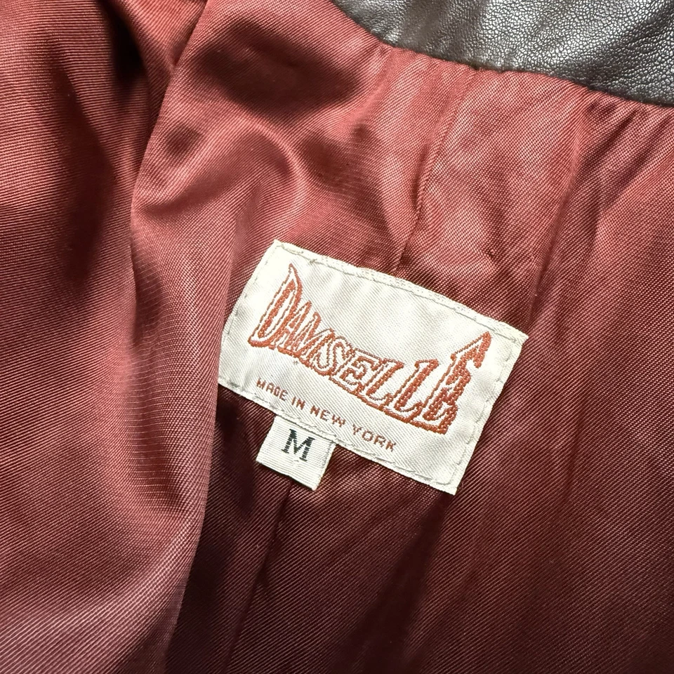 Vtg Leather Faux Fur Trim Long Coat L Mob Wife Penny Lane Afghan Damselle Duster - Image 3 of 4