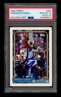 1992 93 Topps: #362 Shaquille O'Neal Auto PSA 10 GEM MINT AUTO 10