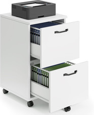 White 2-Drawer Rolling Filing Cabinet with Printer Stand  Lockable Wheels