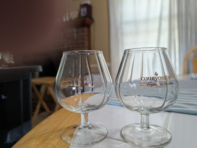 Lot of 2 Courvoisier Le Cognac de Napoleon Stemmed Ribbed Glasses 4 1/2'' Tall