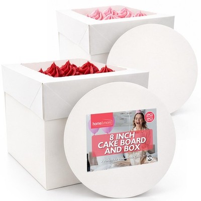 SOL 2 Stück 8 Zoll Quadratisch Kuchen Box und Brett Set Weiß Hoch 8 Zoll, 
