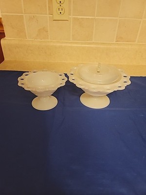 Set Of 2 Milk Glass Decorative  Bowls Top Missing On Smaller Bowl
