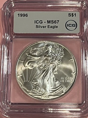 1996 Key date Silver Eagle Dollar MS67 ICG Certified Lowest Mintage In Bu Series