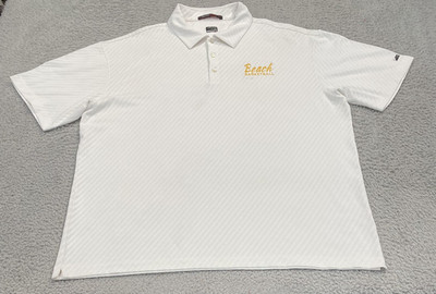 Nike Tiger Woods Polo Shirt Mens XL White Stripe Beach Golf NikeFITDRY