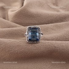 London Blue Topaz Gemstone Artisan Solitaire Elegant New Ring Jewelry 925 Silver