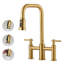 Bridge Kitchen Faucet Brushed Gold: Two Handles 8 Inch Centerset Brass Kitche...