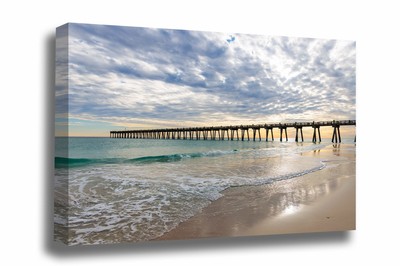 Pensacola Beach Pier Canvas Wall Art: Florida Coastal Seascape Emerald Coast