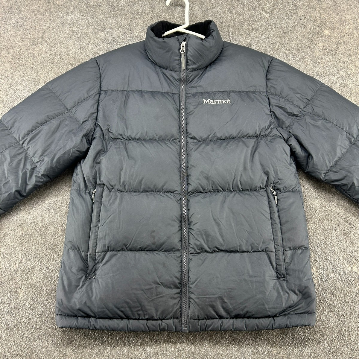 Marmot Jacket Mens Small Grey Puffer Full Zip Goose Down 650 Fill 