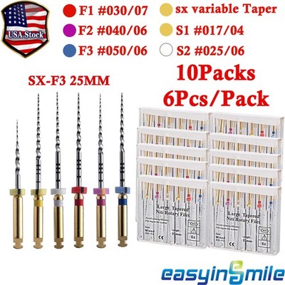 60Pcs Dental Niti Endo Rotary Files SX-F3 25mm X-Taper Elastic Flies Easyinsmile