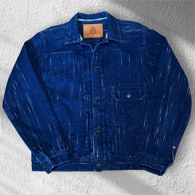 #ad Studio D#x27;Artisan Lutizan Direct Dyed Kasuri Weave Denim Jacket D4508 Dark Blue 4 $400.32