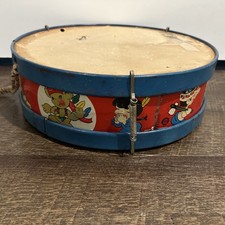 Tamburo giocattolo grande litografia latta arte Ohio vintage tema bambini nativi americani