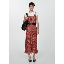 NWT MANGO Check Long Maxi Dress in Maroon & Pink