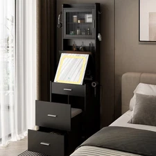 Small Space Vanity Desk w/ Power Outlet Foldable LED Lights Mirror Makeup Table