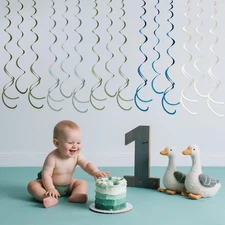 36 Pcs Sage Green Dusty Blue Hanging Swirl Decorations Blue Sage Green Felt S...