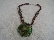 Brown Green Glass Bead Pendant Necklace